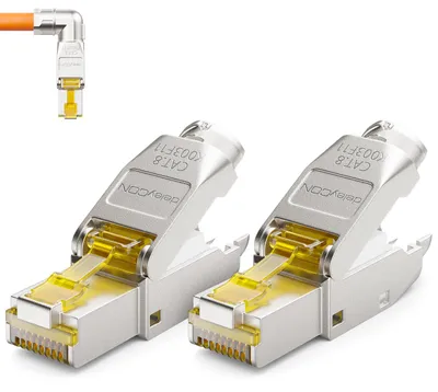 Produktbild von deleyCON CAT 8 Netzwerkstecker 90° Winkel RJ45 40 Gbit/s, 2 Stück