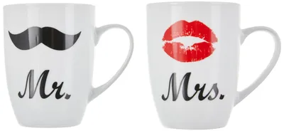 Porzellan-Mok-Set Mr. & Mrs., 2 Tassen, 320 ml, spülmaschinengeeignet