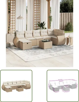 Produktbild von The Living Store 8-tlg. Garten-Sofagarnitur mit Kissen Beige Poly Rattan