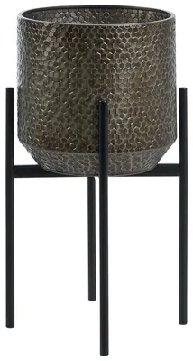 Zdjęcie produktu dla BELIANI Doniczka na stojaku czarna metalowa 34 x 34 x 62 cm stojący kwietnik stojak na kwiaty rośliny do salonu dekoracyjny