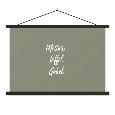 Produktbild von MuchoWow® Textilposter Besteck - Messer. Löffel. Gabel. - Sprichwörter - Zitate 90x60 cm mit schwarzem Rahmen - Aufhängungssatz