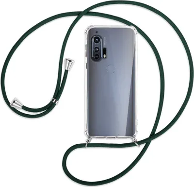 Produktbild von Handykette Backcover-Schutzhülle mit Band (Metall silberfarben) für Motorola Edge Plus - dunkelgrün