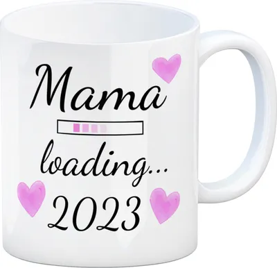 Produktbild von Mama loading 2023 Kaffeetasse mit Herzen für die Schwangerschaft