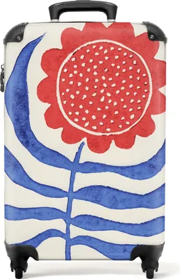 Produktbild von NoBoringSuitcases.com® Koffer Handgepäck Trolley Rollkoffer Kleine Reisekoffer mit 4 Rollen - Blume - Pflanze - Rot - Blau - Cabin Size < 55x40x23 cm & 55x40x20 cm - Fotokoffer - Kabinenkoffer - BoardgepäckHandgepäck Koffer 55x35x20 cm, 36L,
