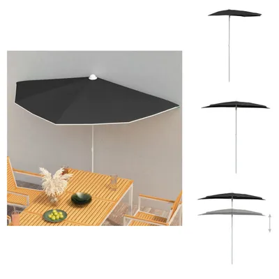 Immagine prodotto di vidaXL Mezzo ombrellone con asta 180x90 cm nero - Ombrelloni e tende da sole