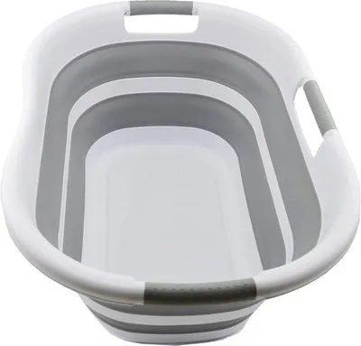 Image de Poubelle pliable en plastique Unyqoos®, 40 L – Organisateur de rangement pliable et panier à linge, portable avec poignées, sans BPA, 60×45×28 cm / pliée 7,8 cm, 1 pièce, blanc/gris