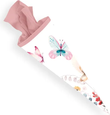Produktbild von itenga Schultüte Zuckertüte 70cm rund Schmetterling Filzverschluss rosa