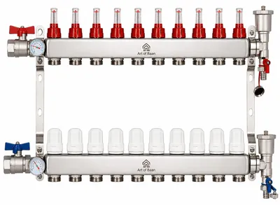 Produktbild von Heizkreisverteiler 10-fach Edelstahl Fußbodenheizung Set Kugelhahn Entlüfter