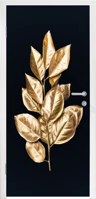 Obrázek produktu pro MuchoWow® Plakát na dveře - Rostlina - listy - zlatá - černá - - 215x85 cm - Samolepicí fólie na dveře