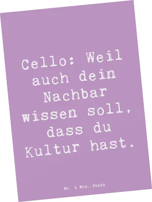 Produktbild von Mr. & Mrs. Panda Postkarte Spruch Cello Kultur - Lavendeltraum - Geschenk, Streichinstrument, Ansichtskarten, Postkarten, Lernen, Instrument, Musiker, Grußkarte, Musik