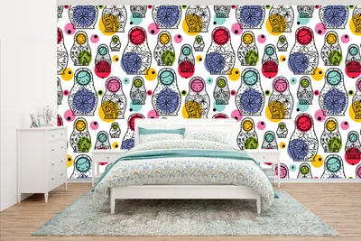 Produktbild von MuchoWow® Fototapete für Wohnzimmer oder Schlafzimmer Wandtapete Vinyl Motivtapete Matroschka - Schnittmuster - Baby - 500x280 cm - Fototapeten