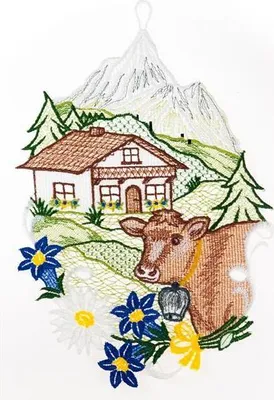 Produktbild von Fensterbild "Alpenlandschaft" 19 x 29 cm, Original Plauener Spitze