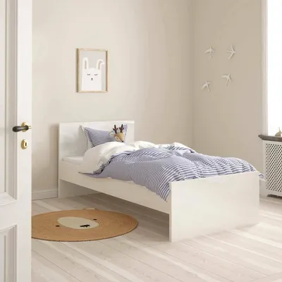 Image de Assar - Lit Simple, Blanc Brillant, Matelas 90x190 cm