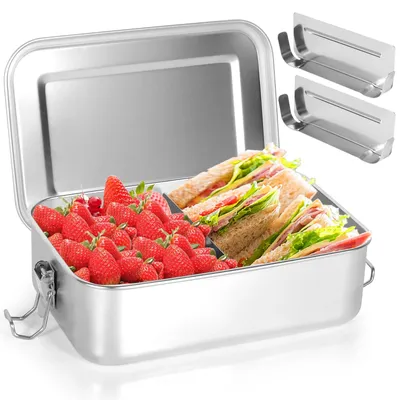 Edelstahl Brotdose 1400 ml, 2 Fächer, auslaufsicher, Bento Box