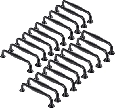 Immagine prodotto di set di maniglie per mobili da 20 pezzi nero - maniglia per cassetti da cucina interasse fori 96 mm - metallo massiccio - lega di alluminio - viti incluse