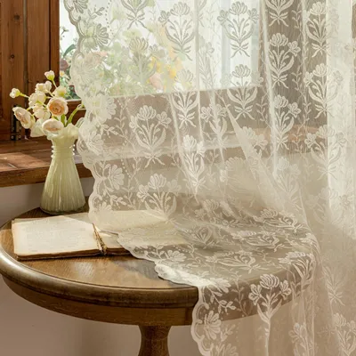 Kantgordijn Blumenmuster Beige 140x175 cm Set 2