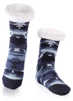 Produktbild von Kuschelsocken Herren Antirutsch Haussocken Flauschig Weich Dick Warm Blue Camouflage 39-46