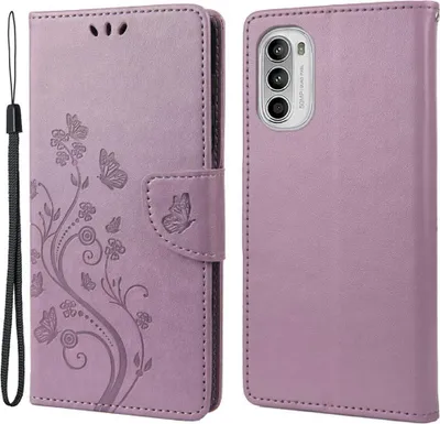 Produktbild von Motorola Moto G52 Hülle - Coverup Blumen & Schmetterlinge Klapphülle - Lila
