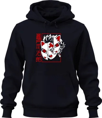 Obrázek produktu pro Tanjiro Kamado Kimetsu no Yaiba Fox Mask Anime Gift Uni mikina s kapucí, Navy, XXL