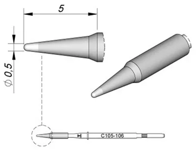 Zdjęcie produktu dla Grot lutowniczy JBC serii C115, okrągły, C115106/Ø 0,5 mm, prosty C115106