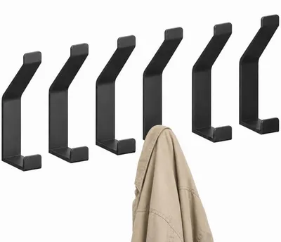 Produktbild von Wandhaken Set 6 Stück Aluminium, schwarz, schraubmontiert, doppelt hängend