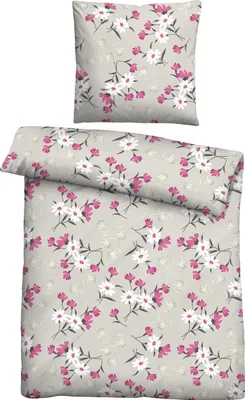 A folded duvet cover and a pillowcase with a floral pattern.
