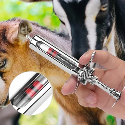 Obrázek produktu pro 10 ml kovová injekční stříkačka pro zvířata, veterinární nástroj pro injekční podávání pro kuřata a prasata