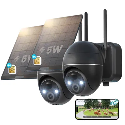 Produktbild von 2 Stück 4G LTE Überwachungskamera Aussen Akku mit SIM Karte 2K Kabellos Solar PTZ IP Kamera Outdoor Ohne WLAN Farb-Nachtsicht PIR Erkennung