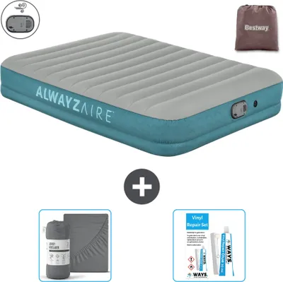 Produktbild von Bestway Luftmatratze Alwayszair - 2-Personen -152 x 203 x 36 cm - Grau/Blau - Inklusive Zubehör