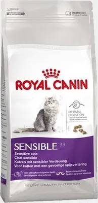A bag of Royal Canin cat food for sensitive cats.