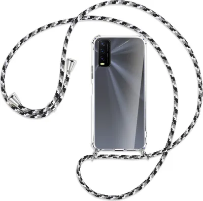Produktbild von Handykette Backcover-Schutzhülle mit Band (Metall silberfarben) für vivo Y20s / Y11s - schwarz/grau/weiß