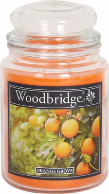 Zdjęcie produktu dla Świeca zapachowa Woodbridge Orange Grove, porzeczka i pomarańcza, świeca w szklanym słoiku, 565 g, 2 knoty, czas palenia 130 godzin, pomarańczowa