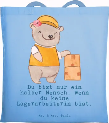 Produktbild von Mr. & Mrs. Panda canvas tasche Lagerarbeiterin Herz - Sky Blue - Geschenk, Ausbildung, Jutebeutel, Tote Bag, Spruch, Laptoptasche, Baumwolltasche, Witzig, Fachlageristin