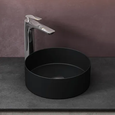 Produktbild von doporro Aufsatzwaschbecken Keramik Waschbecken Rund Waschschlae 31x31x11 cm Gäste-WC matt schwarz Handwaschbecken Waschtisch Brüssel203