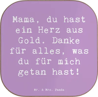 Produktbild von Mr. & Mrs. Panda Untersetzer für Gläser Spruch Mama Herz Gold - Lavendeltraum - Geschenk, Tasse, Freude, was du getan hast, aus, Dankbarkeit, kreativ, Coaster, Bedanken