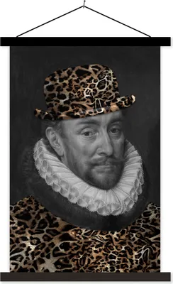Produktbild von MuchoWow® Textilposter Wilhelm von Oranien - Adriaen Thomasz - Pantherdruck 60x90 cm mit schwarzem Rahmen - Poster Wohnzimmer