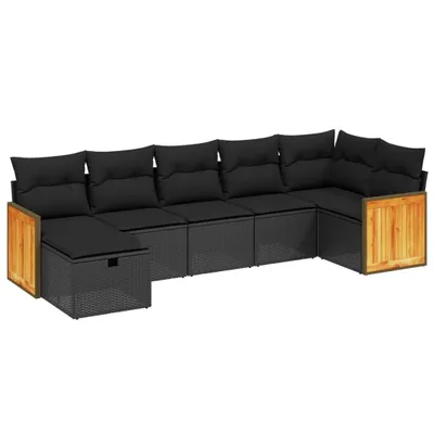 Produktbild von Modulares Garten-Sofa-Set 7-teilig, Lounge-Garnitur mit Kissen, Schwarz, Poly Rattan, pulverbeschichteter Stahl, UV-beständig