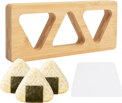 Produktbild von Onigiri-Form aus Bambus - Onigiri-Formenbereiter - Dreieckige Form mit Reisschaber - Sushi-Form für Onigiri