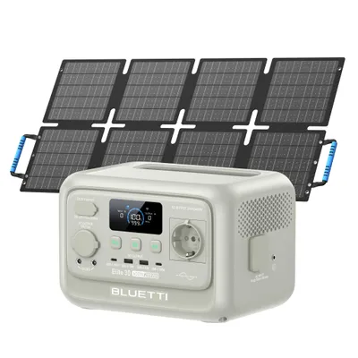 Obrázek produktu pro BLUETTI Elite 30 V2 + 60W solární panel  Solární akumulátor 288 Wh Přenosná powerbanka Solární generátor Akumulátor pro záložní napájení domácnosti/nouzové napájení/kempování/nouzové situace – šedá
