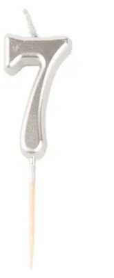 Produktbild von Silberne Geburtstagskerze Zahl 7 metallic - 4,3 cm - Einheitsgröße