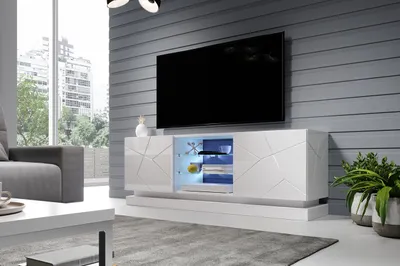 Produktbild von TV - Lowboard Fernsehtisch QIU 160 weiss hochglanz TV Schrank mit 2 Türen