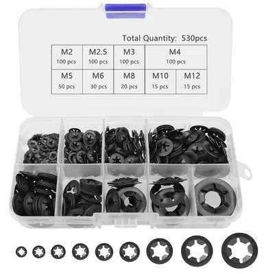 Produktbild von Sicherungszahnscheiben aus Kohlenstoffstahl, M2-M12, 530 Stück, für Lager und Verriegelung