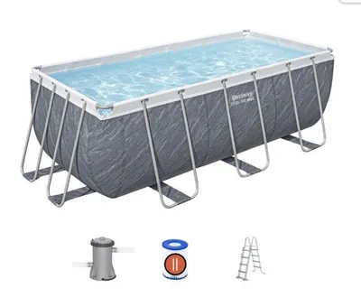 Zdjęcie produktu dla Basen stelażowy, owalny, 404 x 201 x 100 cm, Steel Pro Max Marble z konstrukcją, zestaw 10w1, Bestway 56721