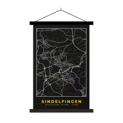 Produktbild von MuchoWow® Textilposter Deutschland - Schwarz und Gold - Sindelfingen - Stadtplan - Karte 40x60 cm mit schwarzem Rahmen - Wanddekorationen