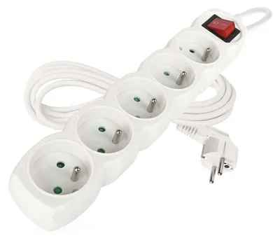 Prodlužovací kabel 3 m / 5 zásuvek / s vypínačem / bílý / PVC / 1,5 mm2