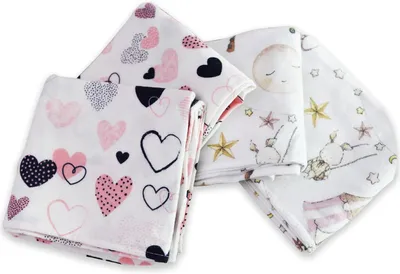 Obrázok produktu pre Flanelové plienky 80 x 80 cm, 4 ks, 100% bavlna, ružové srdce, pre bábätko
