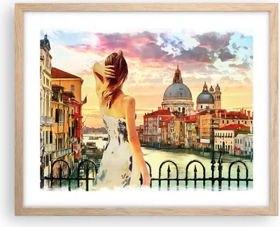 Produktbild von Gerahmtes Poster - Rahmen in heller Eiche - Venedig Brücke Wasser - 50x40 cm - Wand Bild - Wanddeko - Wandbilder - Wandposter - Bilderrahmen - Bilder - Kunstdruck - Wandbild - P2NAA50x40-3495