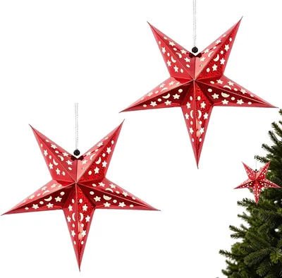 Image de Décoration de Noël en forme d'étoile en 3D, rouge, 45 cm, lot de 2, pour une décoration festive