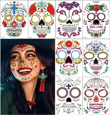 Halloween Gesichtstattoos für Erwachsene - Temporäre Skull-, Vampir- und Kürbis-Tattoos für Cosplay und Partyzubehör