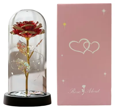 Produktbild von Konservierte Rose in einer Kuppel mit LED-Beleuchtung – Künstliche, ewige Rose – Geschenkidee für sie, Mama, Frauen – Valentinstag, Muttertag, Weihnachten, Geburtstag